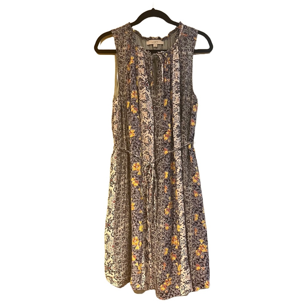 LOFT Floral Print Dress M Knee- Length Blue Yellow Orange Casual